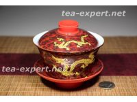 陶瓷龙纹盖碗(红色)180毫升 Taoci Long Wen Huang He Hong "Большая драконья гайвань"
